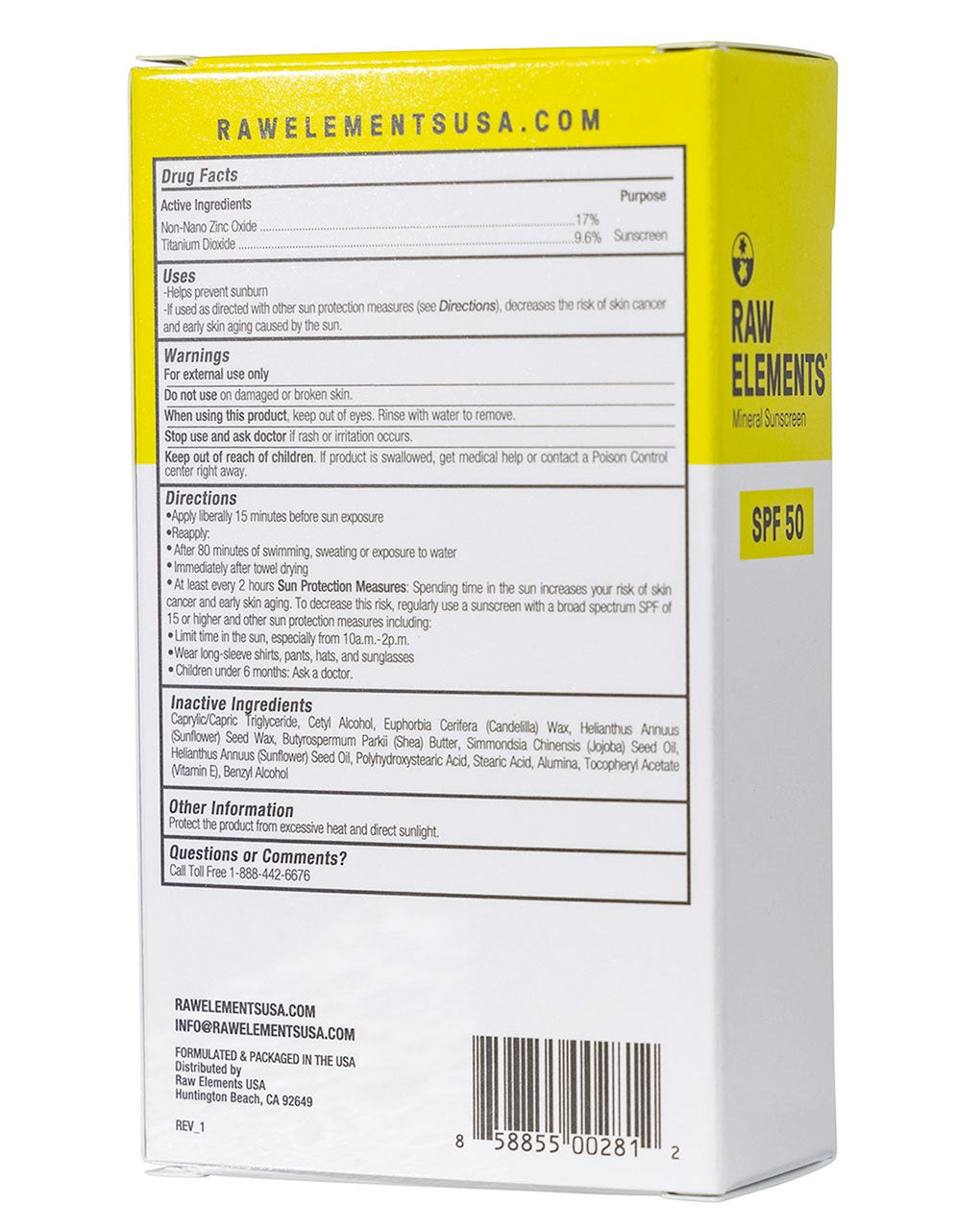 RAW ELEMENTS SPF 50 FACE STICK