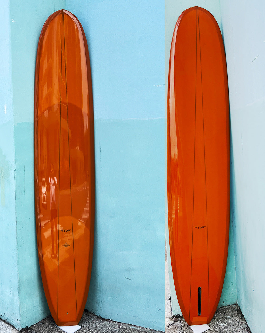 NOSERIDER - 9'08" X 23 1/8 X 3, POLISH BURNT ORANGE with WEDGE STRINGER