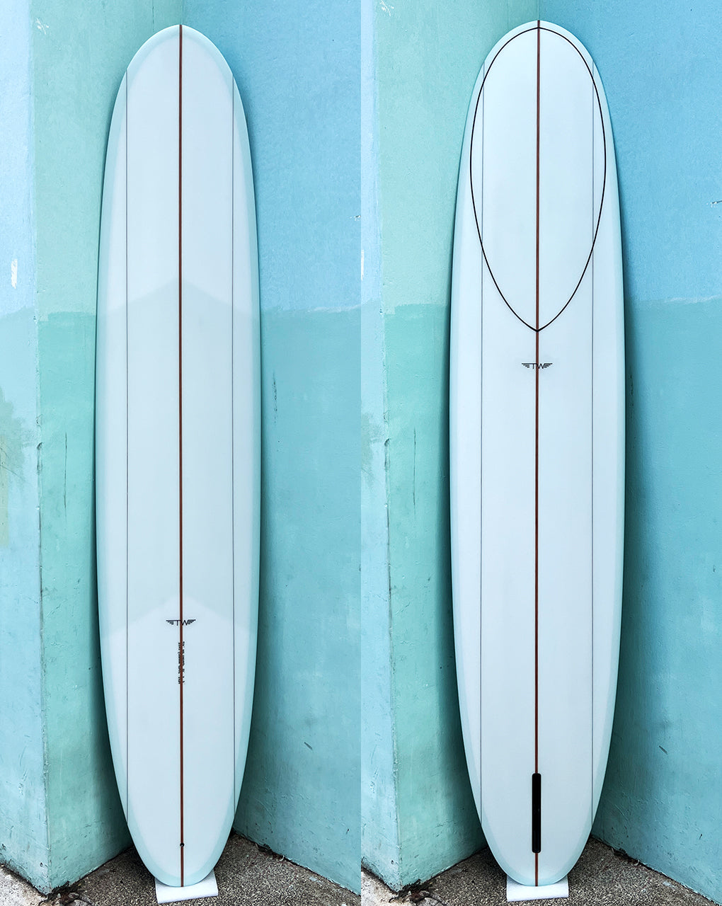 NOSERIDER CARVER - 9'06" X 23 X 3, ICE BLUE&CONCAVE PINLINE with OFFSET GLUE LINES
