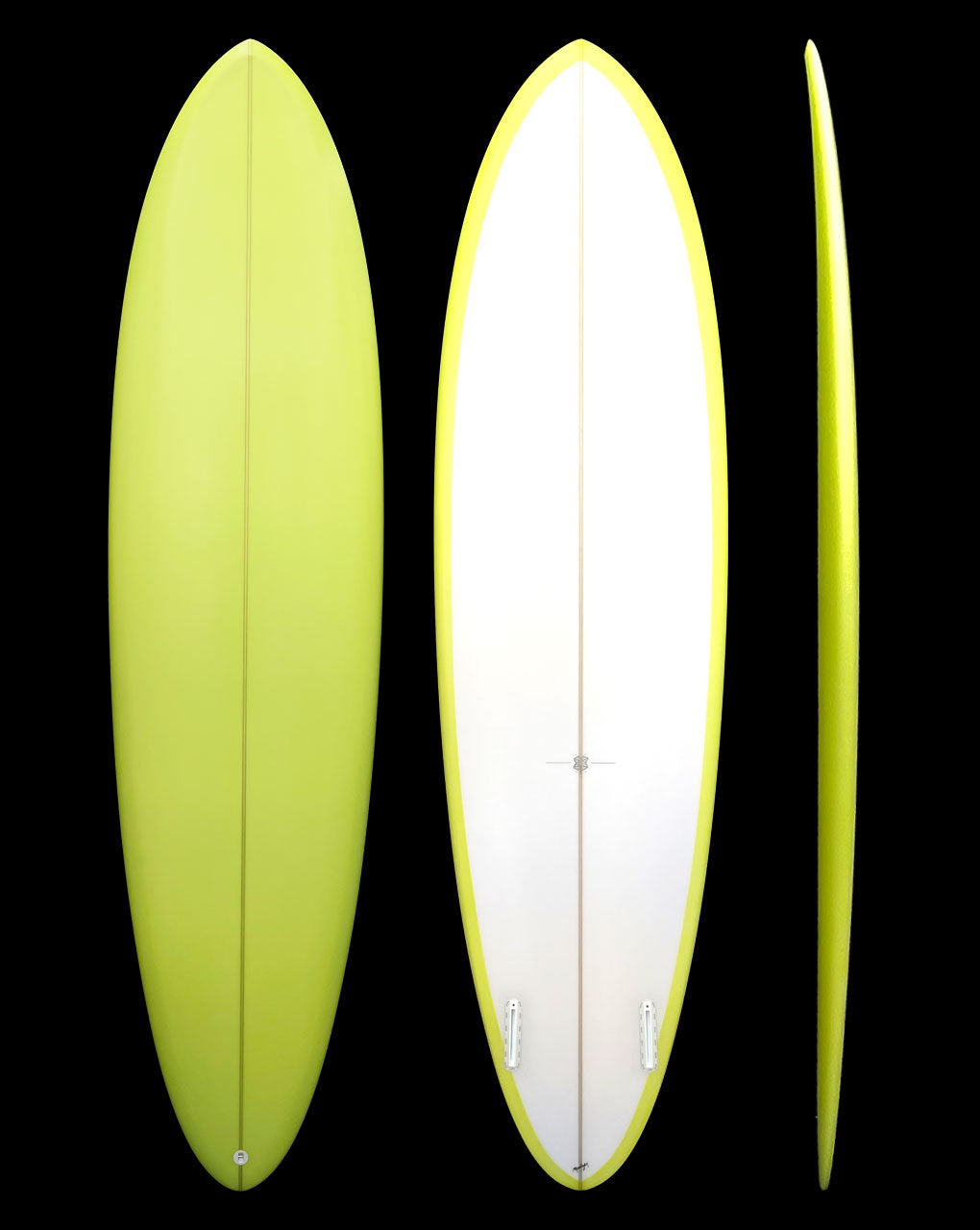 TERRAPIN TWIN - 7'00" X 20 1/2 X 2 3/4, FUTURES YELLOW TINT DECK to RAIL / CLEAR BOTTOM