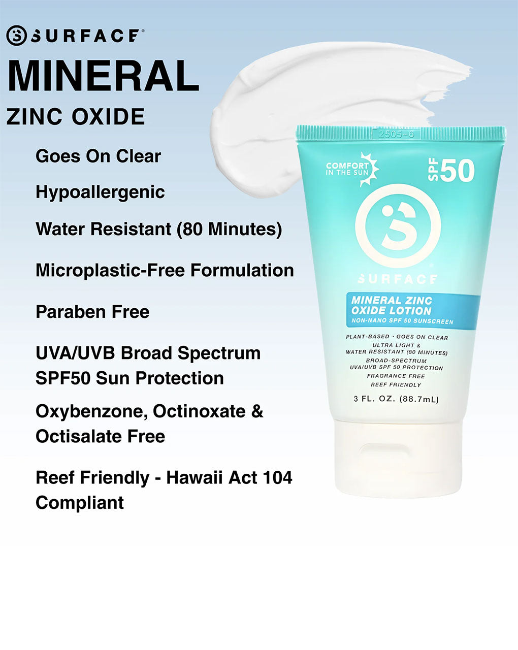 SURFACE SPF50 MINERAL SUNSCREEN LOTION 3OZ. - WHITE