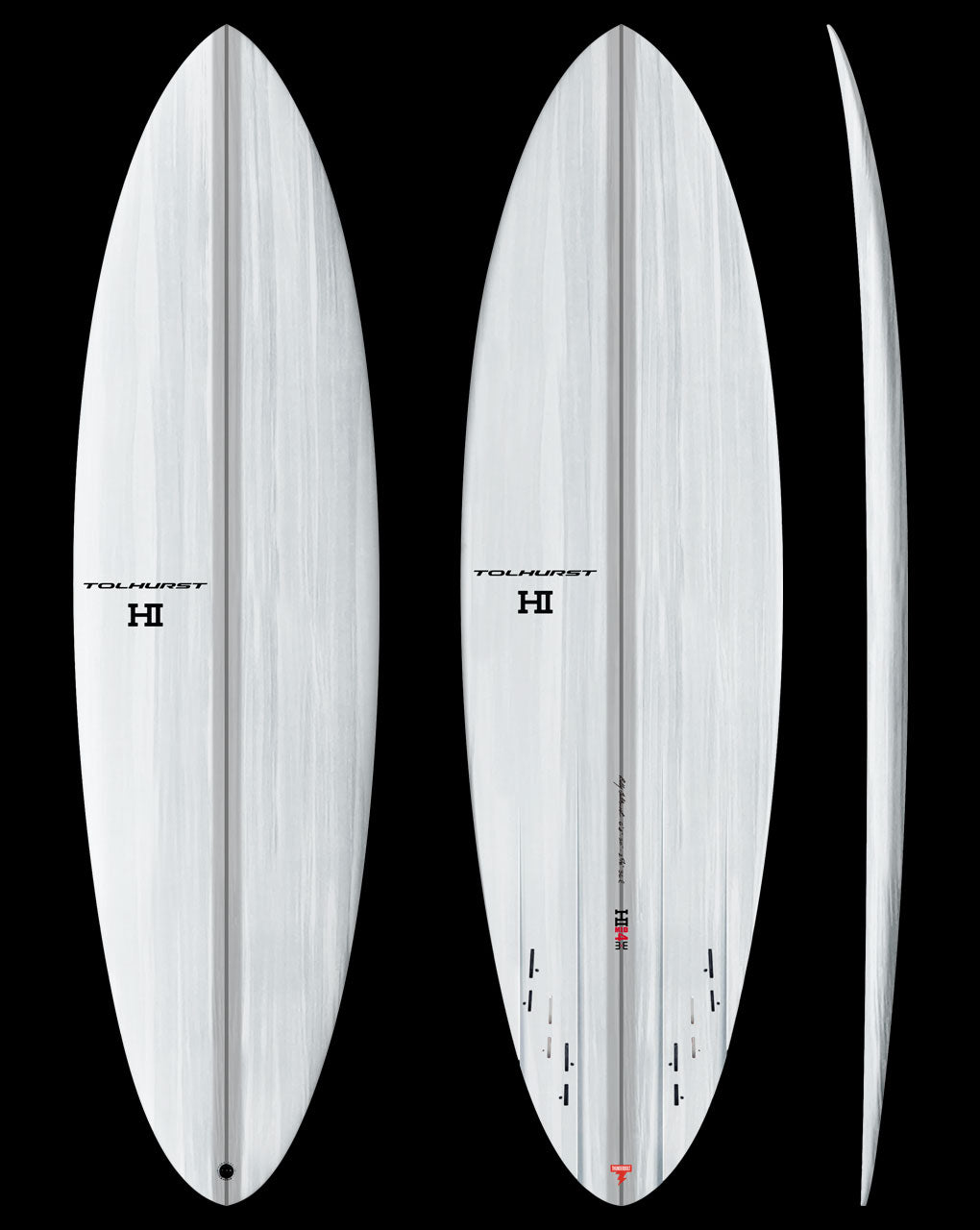 THUNDERBOLT RED MID 4 3+3 - 6'6" X 20 1/8 X 2 11/16, 37L FCS2 6PLUGS WHITE DECK / CARBON RAIL&BOTTOM (Copy)