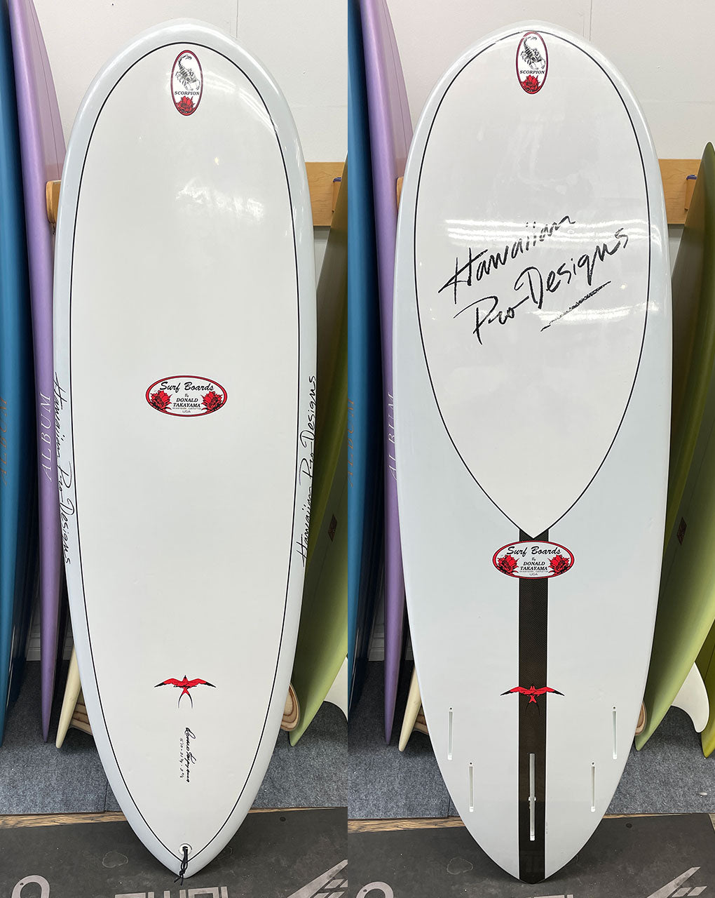 USED SURF-TECH X DONALD TAKAYAMA SCORPION (1st. Gen.) - 5'10" X 21 1/4 X 2 5/8, FUTURES QUAD with BOX FIN CENTER