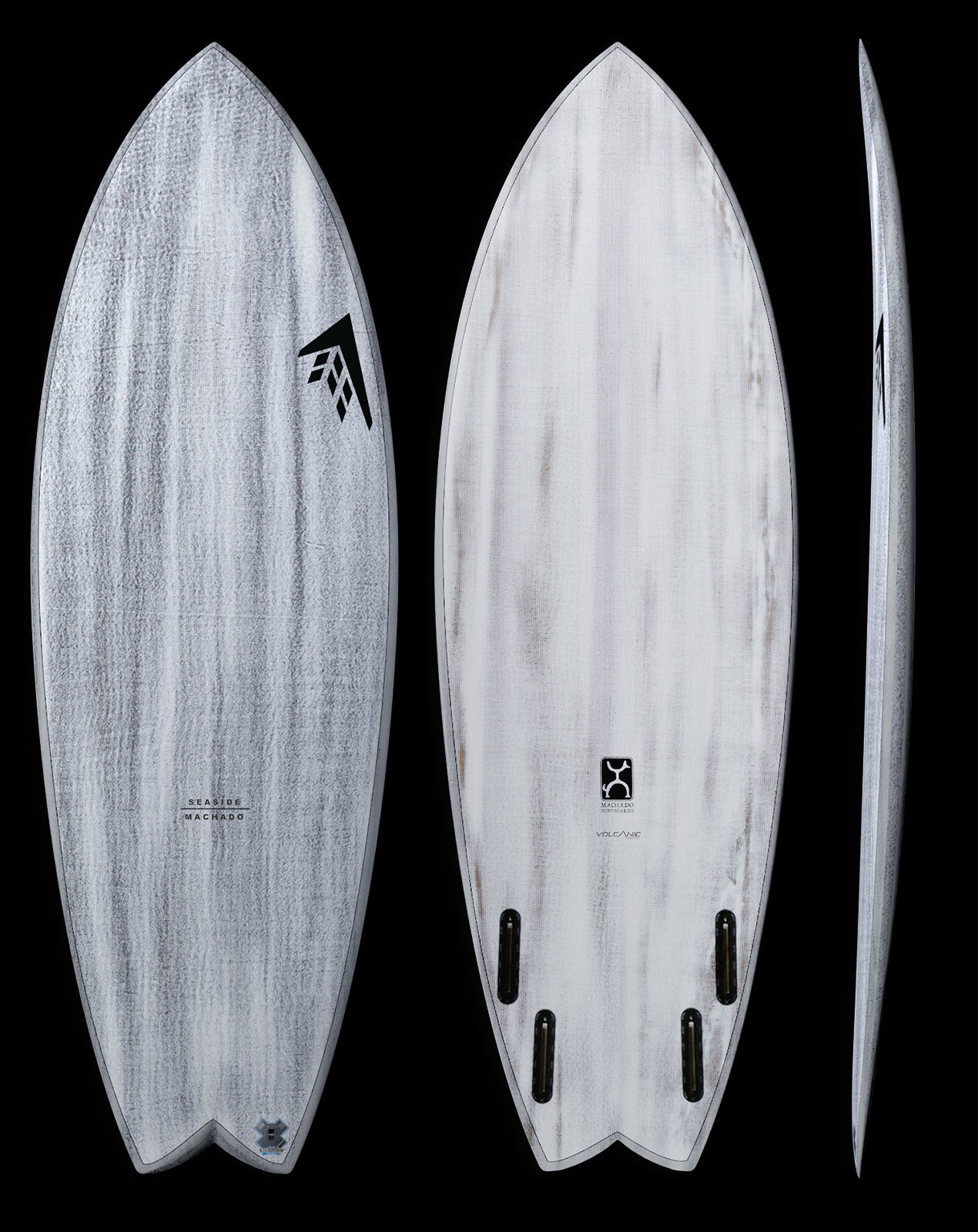 VOLCANIC SEASIDE - 5'05" X 20 15/16 X 2 1/2, 31.5L FUTURES (with a small issue)
