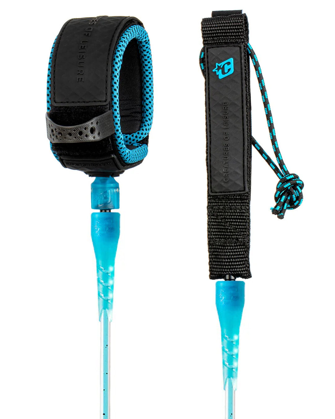 CREATURES RELIANCE LITE 6' X 3/16" LEASH - CYAN SPECKLE CORD/ BLACK&BLUE CUFF