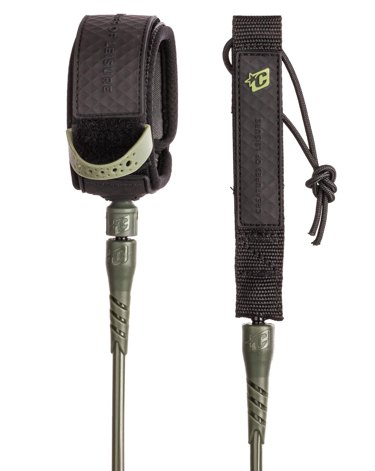 CREATURES RELIANCE LITE 6' X 3/16" LEASH - MILITARY CORD/ BLACK CUFF