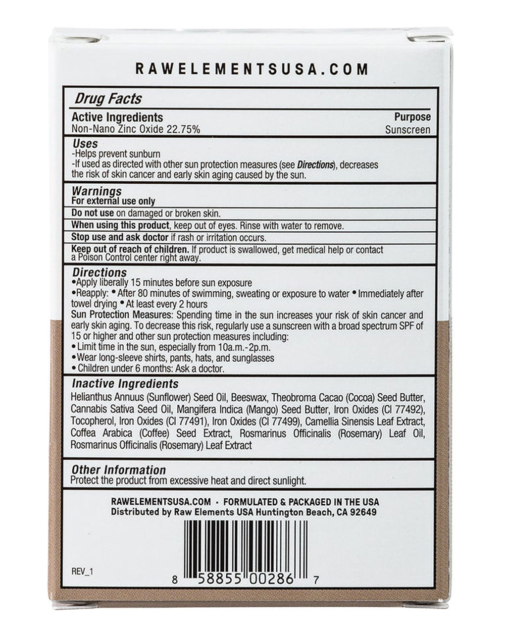 RAW ELEMENTS TINTED FACE STICK SPF 30 - BRONZE