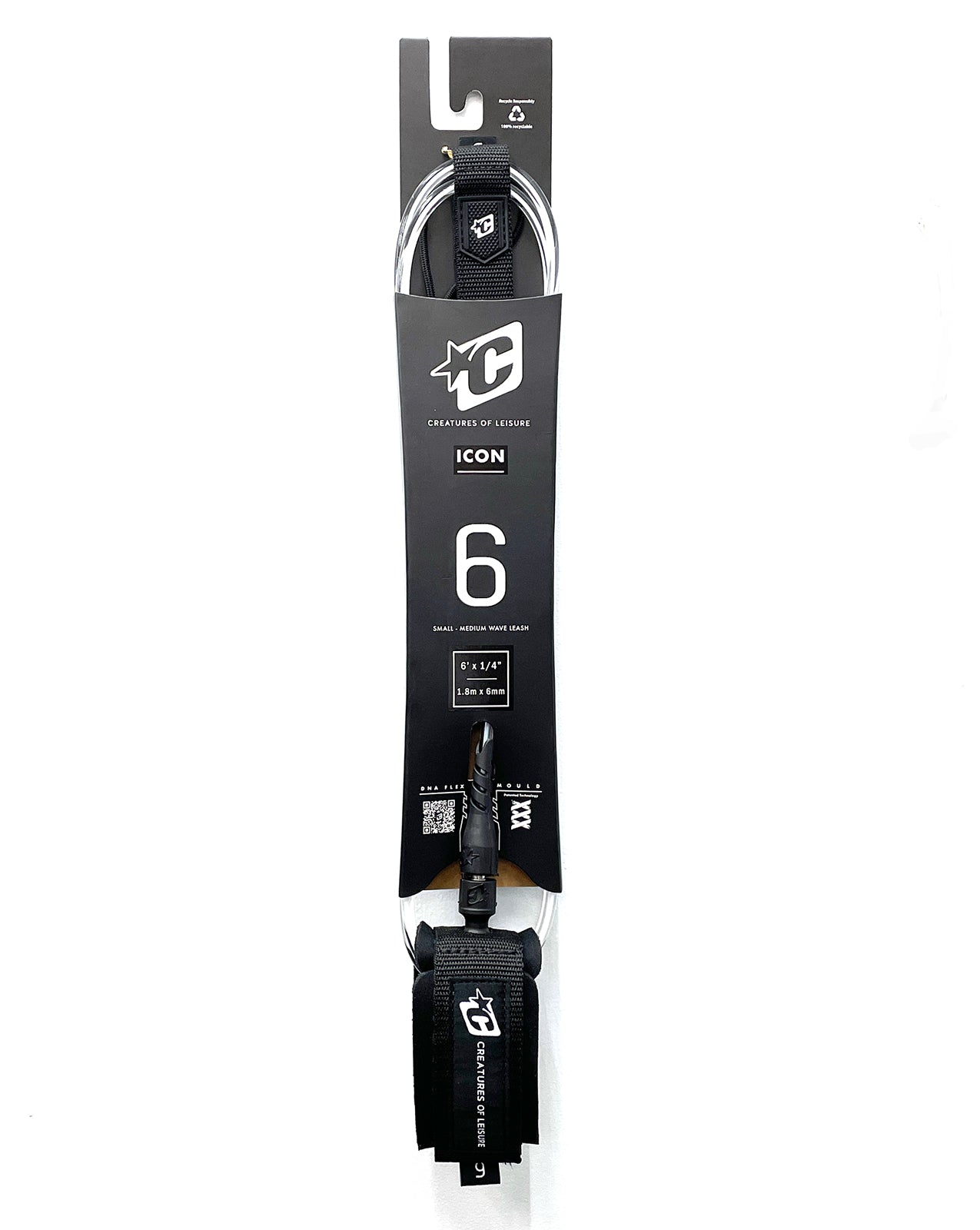 CREATURES ICON 6' LEASH - CLEAR WHITE/BLACK