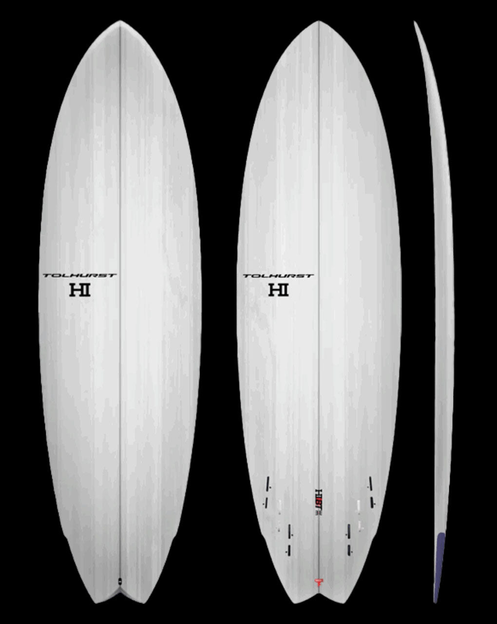THUNDERBOLT RED HIBT 3+3 - 6'10" X 21  X 2 7/8, 45L WHITE/BLUE FCS2 6PLUGS