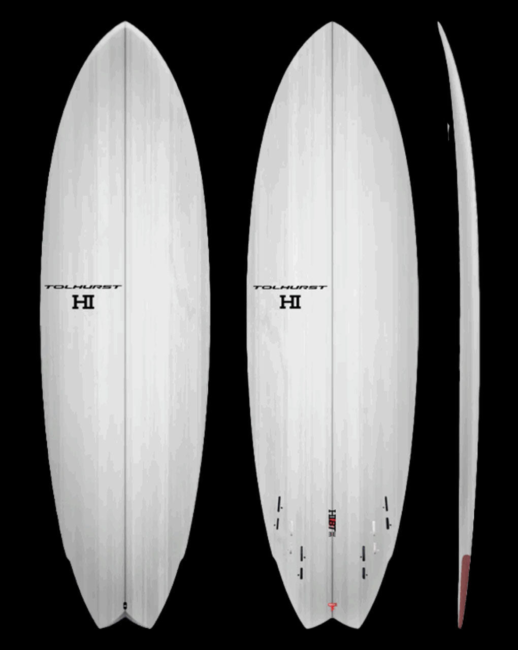 THUNDERBOLT RED HIBT 3+3 - 5'10" X 19 3/4 X 2 9/16, 32L WHITE/RED FCS2 6PLUGS