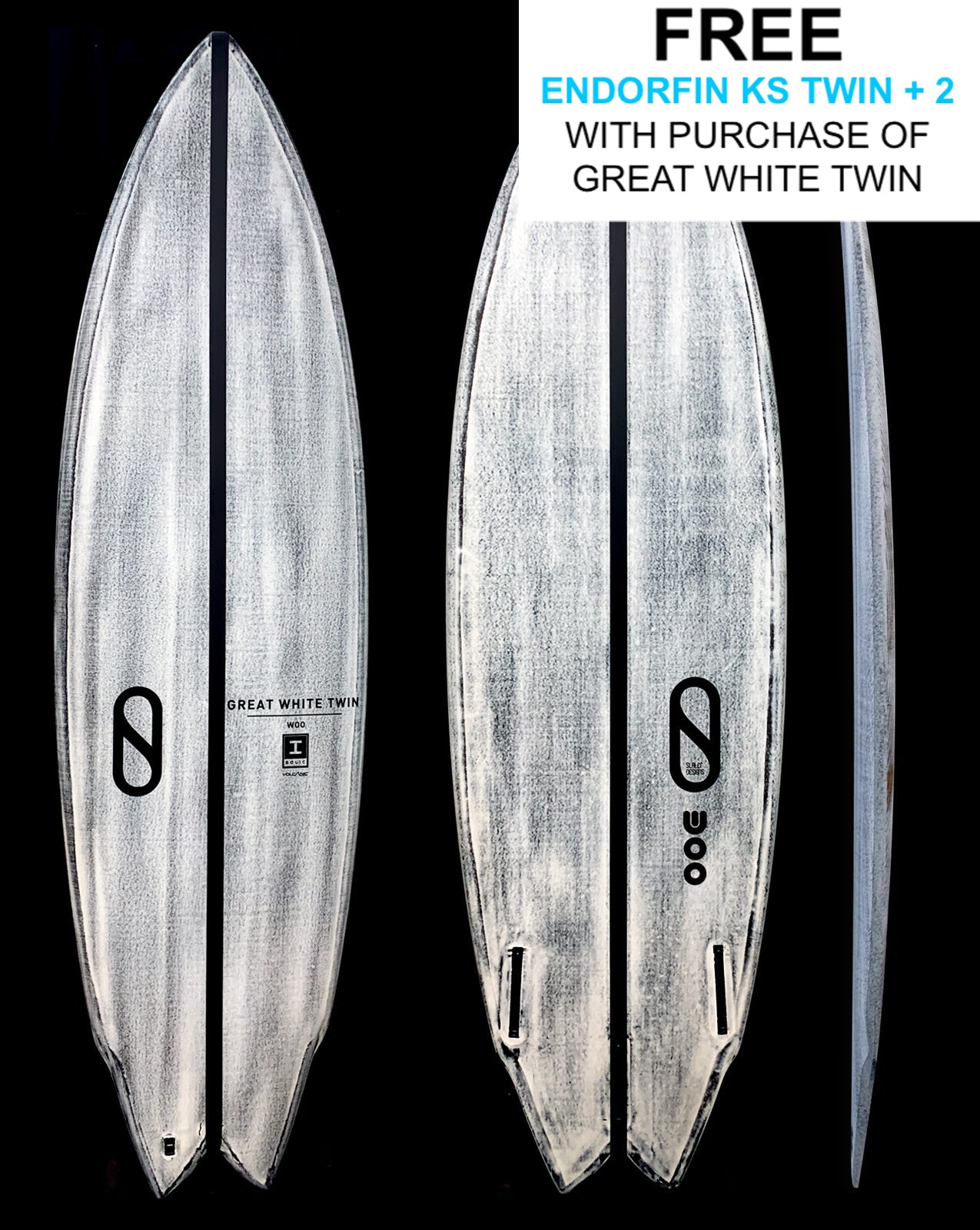 VOLCANIC GREAT WHITE - 5'08" X 19 3/8 X 2 1/2, 29L  TWIN+1