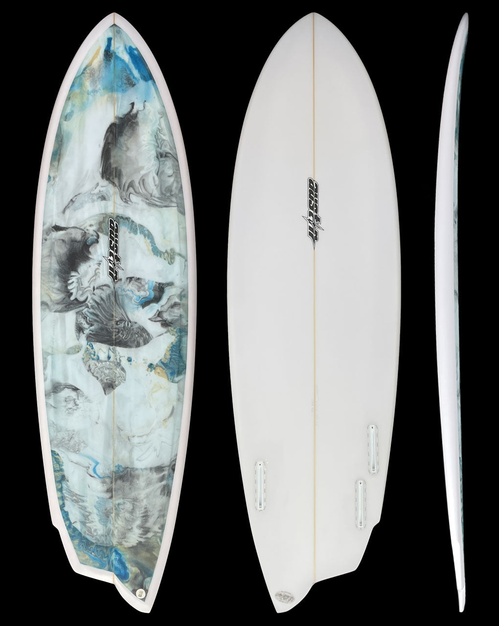 ASYM QUARTER HORSE (Regular Foot) - 5’8” & 5’6” X 19 1/4 X 2 1/2, FUTURES RESIN SWIRL DECK