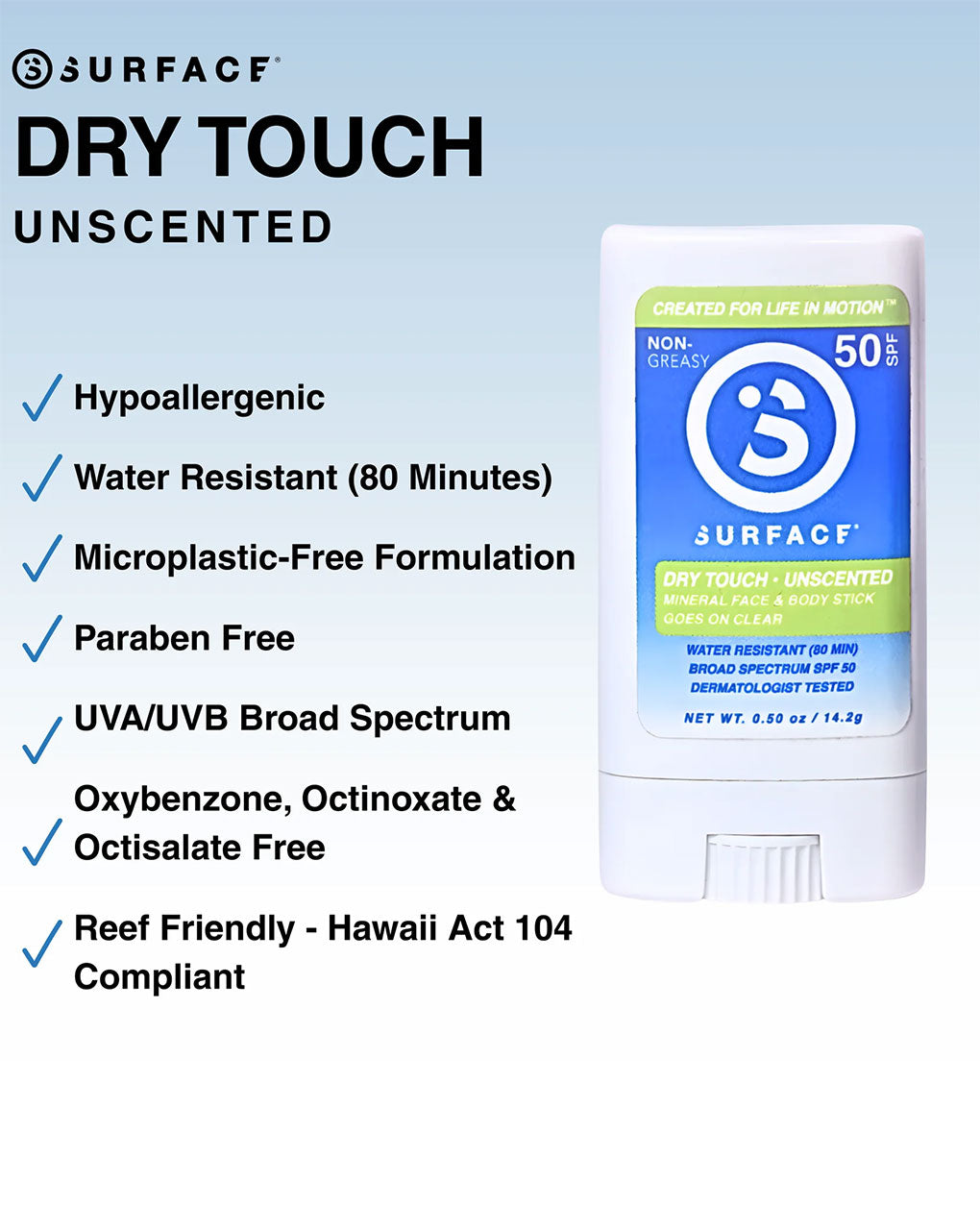 SURFACE SPF50 DRY TOUCH MINERAL FACE STICK 0.5oz UNSCENTED - WHITE