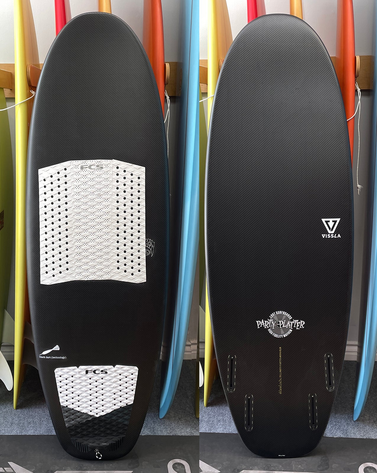 USED BLACK DART X ...LOST PARTY PLATTER - 5'5" X 21.5 X 2.54, 34.5L FCS2 QUAD